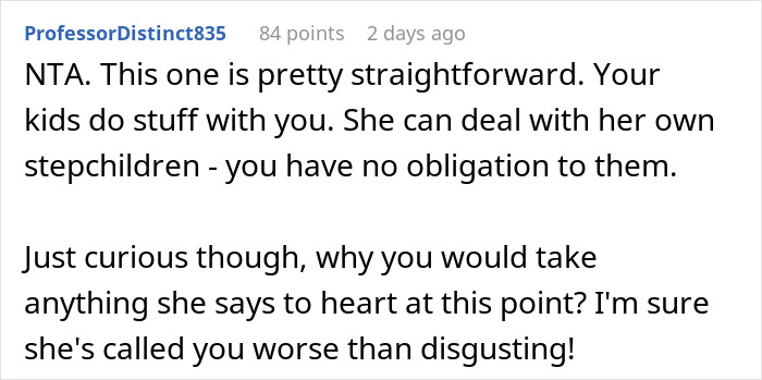 Reddit comment about a cheater wanting rich ex to provide for her kids, upset over son’s exclusive fancy trips. Reddit comment about a cheater wanting rich ex to provide for her kids, upset over son’s exclusive fancy trips.