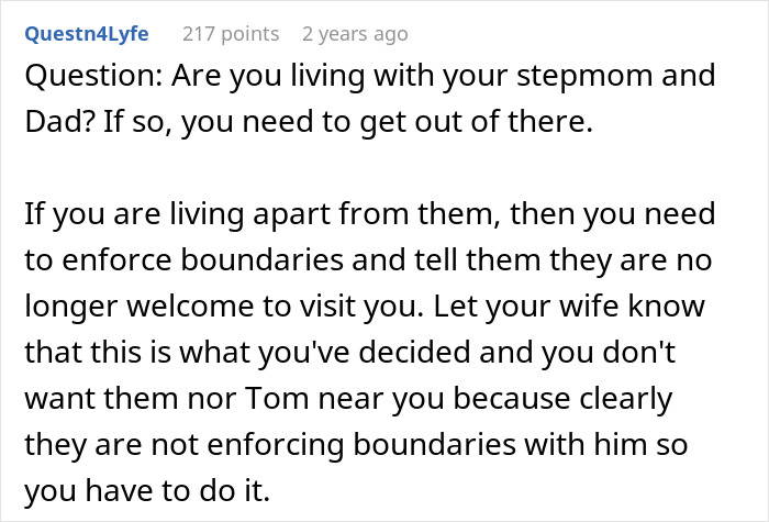 Comment discussing setting boundaries with parents regarding an 11-year-old acting creepy around stepsister who just gave birth.