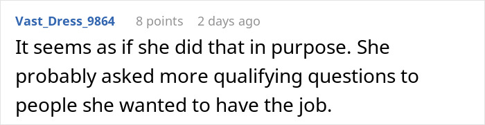 Screenshot of a forum comment discussing qualifying questions asked during an AI scored job interview in real time. Screenshot of a forum comment discussing qualifying questions asked during an AI scored job interview in real time.
