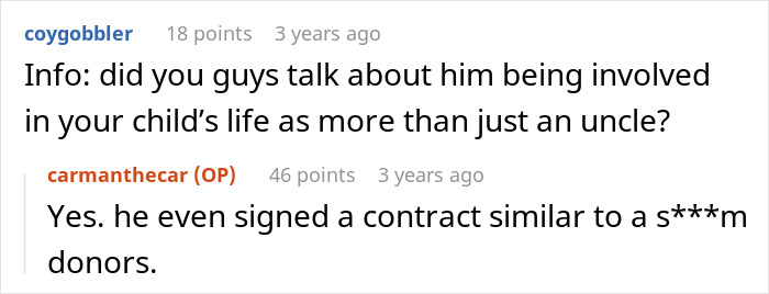 Reddit user discusses a guy helping sister-in-law conceive via IVF and his role as the child's biological dad. Reddit user discusses a guy helping sister-in-law conceive via IVF and his role as the child's biological dad.