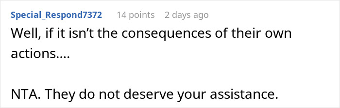 Reddit comment explaining parents spoiled daughter, went broke, and asked neglected son for financial help. Reddit comment explaining parents spoiled daughter, went broke, and asked neglected son for financial help.
