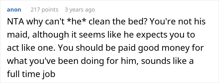 Comment on wife cleaning bed multiple times with husband refusing to use diapers or catheter, highlighting caregiving frustration. Comment on wife cleaning bed multiple times with husband refusing to use diapers or catheter, highlighting caregiving frustration.