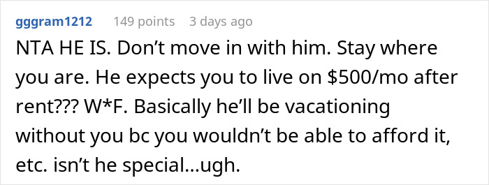 Screenshot of a Reddit comment discussing a rich boyfriend demanding equal split rent with girlfriend refusing to comply. Screenshot of a Reddit comment discussing a rich boyfriend demanding equal split rent with girlfriend refusing to comply.