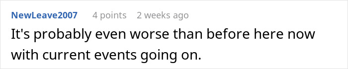 Screenshot of a comment discussing worsening conditions amid current events, related to woman changing name for job offers. Screenshot of a comment discussing worsening conditions amid current events, related to woman changing name for job offers.