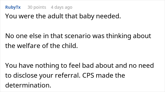 Comment about reporting sister to CPS focusing on child welfare and illegal adoption concerns.