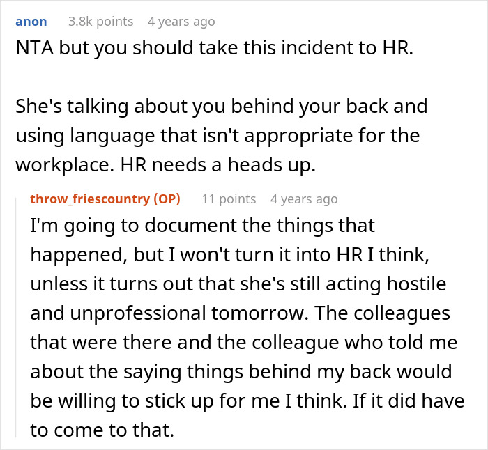 Conversation screenshot discussing a woman embarrasses new colleague by speaking to her in a language she claimed to know well. Conversation screenshot discussing a woman embarrasses new colleague by speaking to her in a language she claimed to know well.