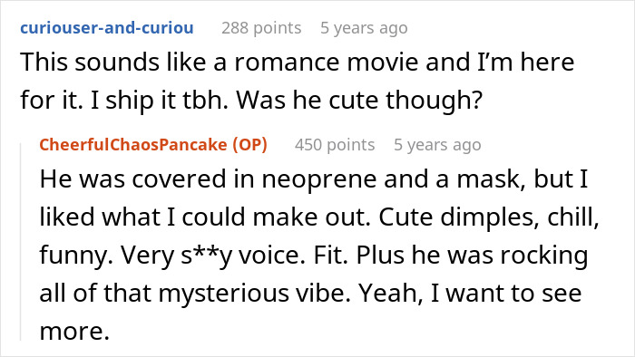 Screenshot of an online conversation about a lady trying to save an elite military diver and scoring a date despite embarrassment. Screenshot of an online conversation about a lady trying to save an elite military diver and scoring a date despite embarrassment.