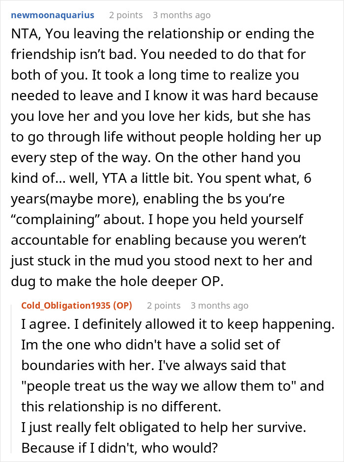 Reddit discussion about a woman ending a 10-year friendship being done as bestie bank for friend with kids and dads. Reddit discussion about a woman ending a 10-year friendship being done as bestie bank for friend with kids and dads.