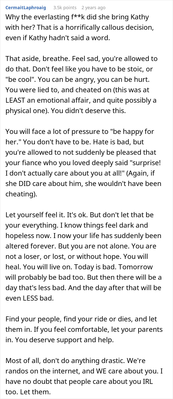 Alt text: Supportive advice for a man learning his fiancée loves her friend, highlighting emotional betrayal and healing steps. Alt text: Supportive advice for a man learning his fiancée loves her friend, highlighting emotional betrayal and healing steps.