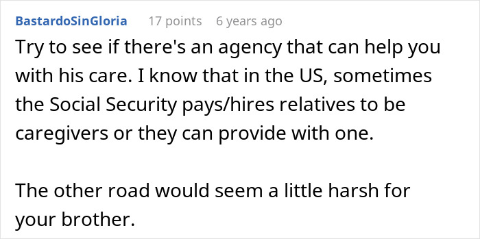 Comment suggesting to seek agency help for autistic brother’s care after sister abandons him and disappears to Europe. Comment suggesting to seek agency help for autistic brother’s care after sister abandons him and disappears to Europe.