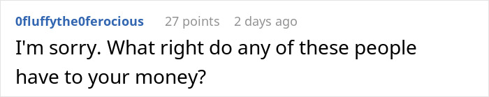 Comment on a forum post questioning parents demanding part of sibling&rsquo;s salary after years of neglect involving autistic and epileptic brothers.