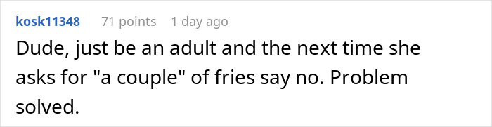 Comment on family drama where man films his wife secretly to prove she eats all his fries causing conflict. Comment on family drama where man films his wife secretly to prove she eats all his fries causing conflict.