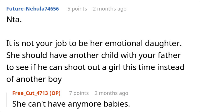 Screenshot of an online discussion about a woman obsessed with being a bonus mom and stepdaughter rejecting the role.
