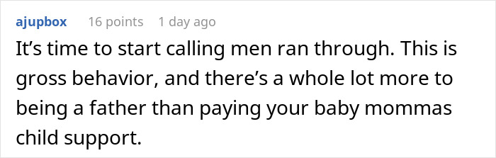 Screenshot of a comment calling out a man for having four kids with four different women and irresponsible fatherhood behavior. Screenshot of a comment calling out a man for having four kids with four different women and irresponsible fatherhood behavior.