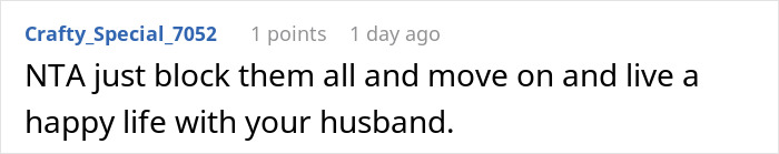Screenshot of an online comment advising to block family drama and live a happy life amid bizarre fake adoption plans. Screenshot of an online comment advising to block family drama and live a happy life amid bizarre fake adoption plans.