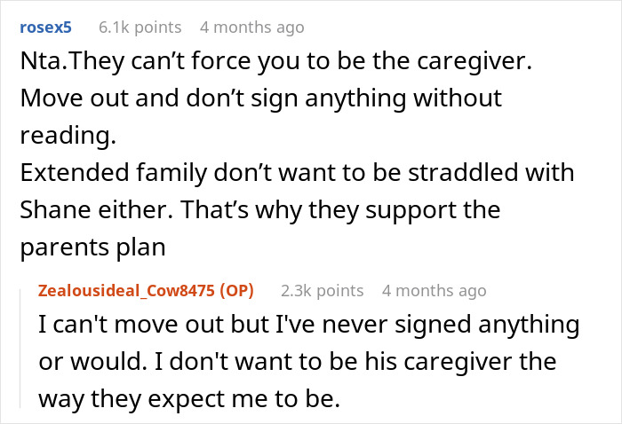 Reddit users discuss parents admitting they had another baby to care for their disabled son and the son's anger. Reddit users discuss parents admitting they had another baby to care for their disabled son and the son's anger.