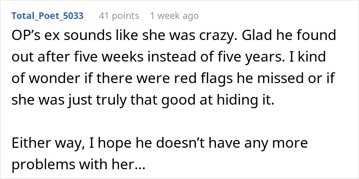 Comment discussing a guy discovering creepy behavior of his girlfriend secretly taking pictures after five weeks of dating. Comment discussing a guy discovering creepy behavior of his girlfriend secretly taking pictures after five weeks of dating.