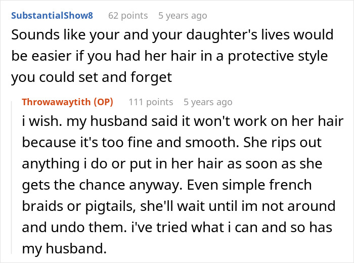 Reddit conversation discussing challenges of brushing out biracial daughter's curls amid woke folks' criticism of whitewashing. Reddit conversation discussing challenges of brushing out biracial daughter's curls amid woke folks' criticism of whitewashing.