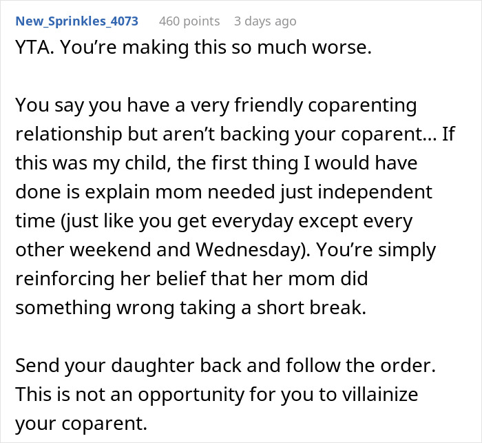 Text post discussing a woman’s work trip revealed as a vacation and her autistic child refusing to return home.