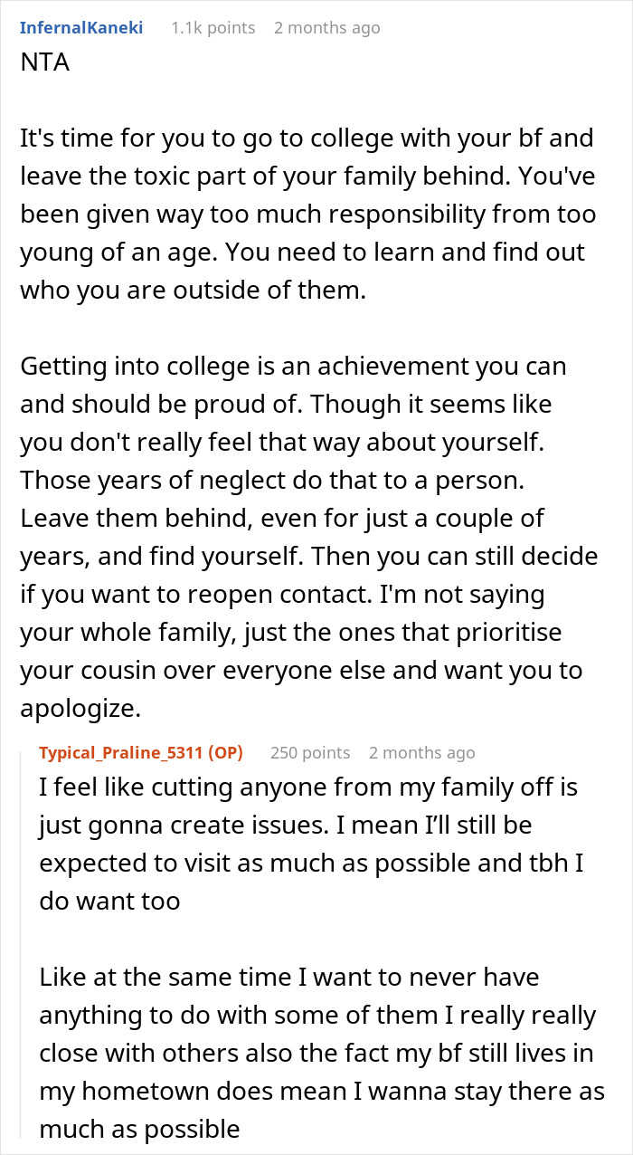 Screenshot of an online discussion about a golden child cousin overshadowing a teen’s celebration and causing family tension. Screenshot of an online discussion about a golden child cousin overshadowing a teen’s celebration and causing family tension.