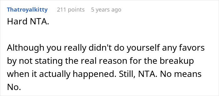 Screenshot of a forum comment where a user firmly supports the guy running out after his mom's reconciliation attempt. Screenshot of a forum comment where a user firmly supports the guy running out after his mom's reconciliation attempt.