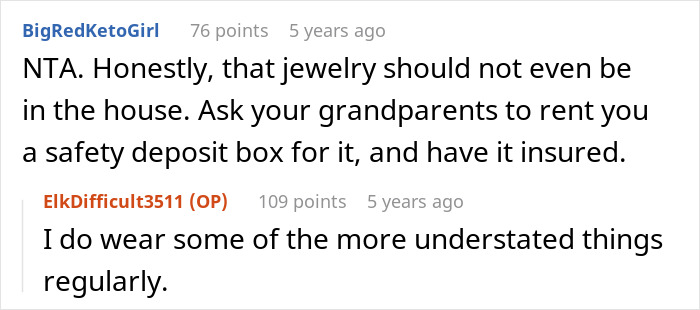 Reddit comments discussing the stepmom letting kids destroy stepdaughter’s $100k heirloom jewelry and grandparents suing. Reddit comments discussing the stepmom letting kids destroy stepdaughter’s $100k heirloom jewelry and grandparents suing.