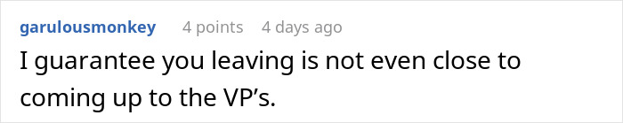 A forum comment about an easily replaceable employee’s impact on losing a big client in a corporate discussion. A forum comment about an easily replaceable employee’s impact on losing a big client in a corporate discussion.