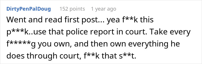 Screenshot of an online comment about using a police report in court after a man steals his wife’s tea set and gives it to his niece. Screenshot of an online comment about using a police report in court after a man steals his wife’s tea set and gives it to his niece.