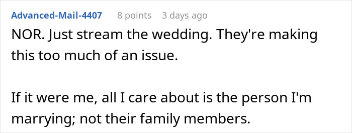 Comment discussing a selfish sister-in-law trying to ruin a couple’s honeymoon with a surprise wedding, advising to focus on the spouse.