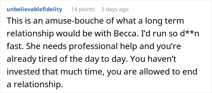 Comment expressing doubts about long-term relationships after a girlfriend’s loyalty test leads to rethinking trust.