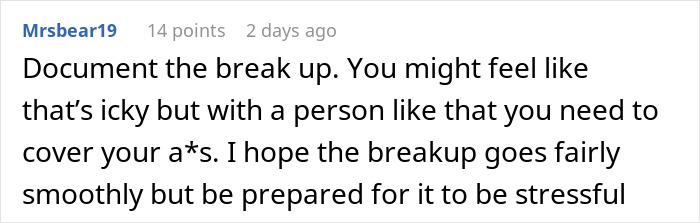 Screenshot of an online comment discussing the breakup related to a gym influencer lying and its impact on her boyfriend. Screenshot of an online comment discussing the breakup related to a gym influencer lying and its impact on her boyfriend.