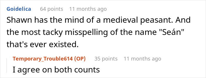 Screenshot of a Reddit conversation discussing a man banned from Thanksgiving after upsetting brother-in-law’s wife.