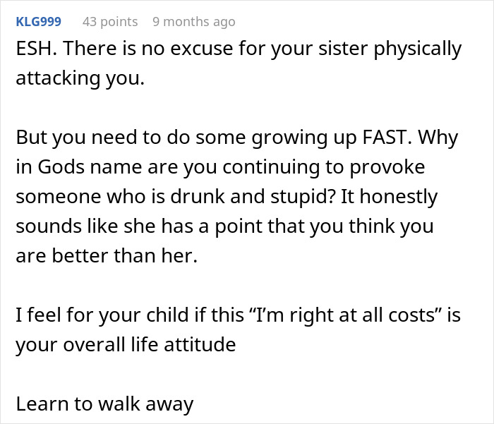 Comment discussing a pregnant woman’s decision to go no-contact with her sister after a Thanksgiving family conflict. Comment discussing a pregnant woman’s decision to go no-contact with her sister after a Thanksgiving family conflict.