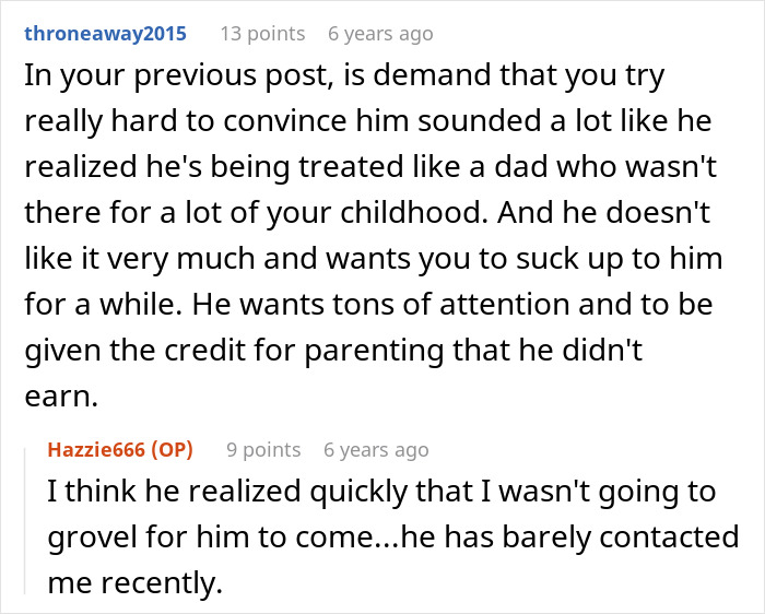 Text conversation about bride&rsquo;s father refusing to attend wedding not held on American soil due to family conflicts and attention issues.