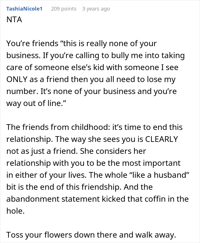 Comment discussing a woman keeping ex’s baby and assuming male best friend will act as father figure in the relationship. Comment discussing a woman keeping ex’s baby and assuming male best friend will act as father figure in the relationship.