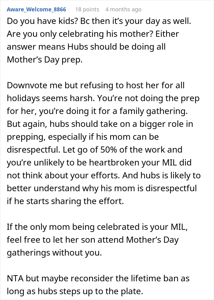 Comment discussing MIL's no-show causing birthday issues and DIL refusing to celebrate at their house again. Comment discussing MIL's no-show causing birthday issues and DIL refusing to celebrate at their house again.