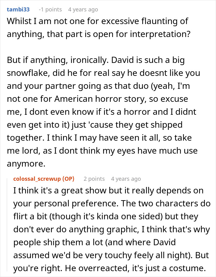 Reddit discussion about masculinity fragile reaction to girlfriend’s friends’ Halloween costume causing relationship issues. Reddit discussion about masculinity fragile reaction to girlfriend’s friends’ Halloween costume causing relationship issues.