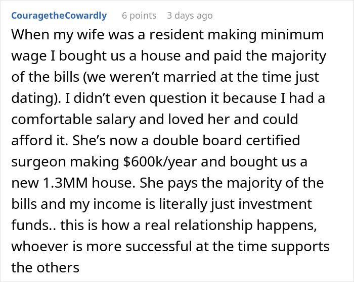 Comment about rich boyfriend demands equal split rent while girlfriend refuses, discussing income and relationship roles. Comment about rich boyfriend demands equal split rent while girlfriend refuses, discussing income and relationship roles.