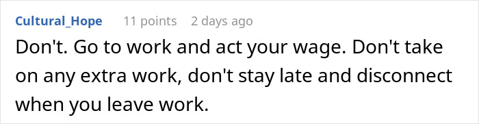 Screenshot of a forum comment advising against making work life difficult by exposing management and HR to coworkers.