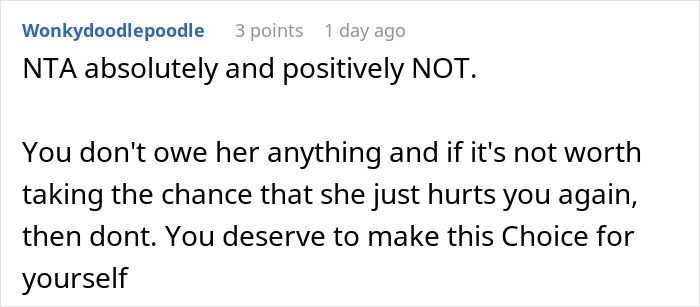 Screenshot of a heartfelt online comment discussing a mom telling daughter she wishes she was never born and no reconciliation. Screenshot of a heartfelt online comment discussing a mom telling daughter she wishes she was never born and no reconciliation.
