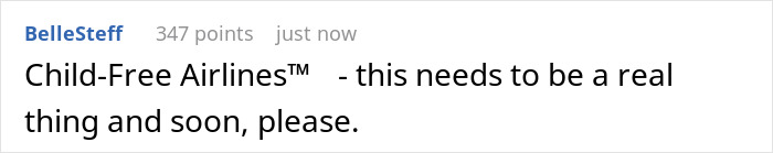 Comment highlighting support for child-free airlines amid rude family trying to bully lady out of plane seat. Comment highlighting support for child-free airlines amid rude family trying to bully lady out of plane seat.