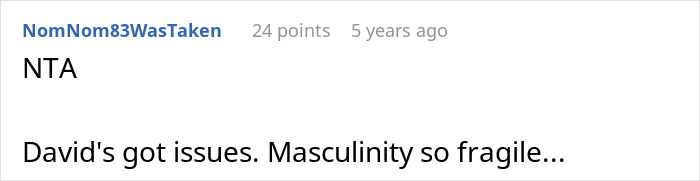 Screenshot of an online comment highlighting masculinity so fragile in a relationship over a Halloween costume. Screenshot of an online comment highlighting masculinity so fragile in a relationship over a Halloween costume.