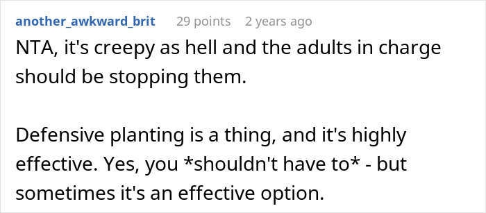 Comment on neighbor blaming woman for wanting privacy, calling kids peeking through windows creepy and unacceptable. Comment on neighbor blaming woman for wanting privacy, calling kids peeking through windows creepy and unacceptable.
