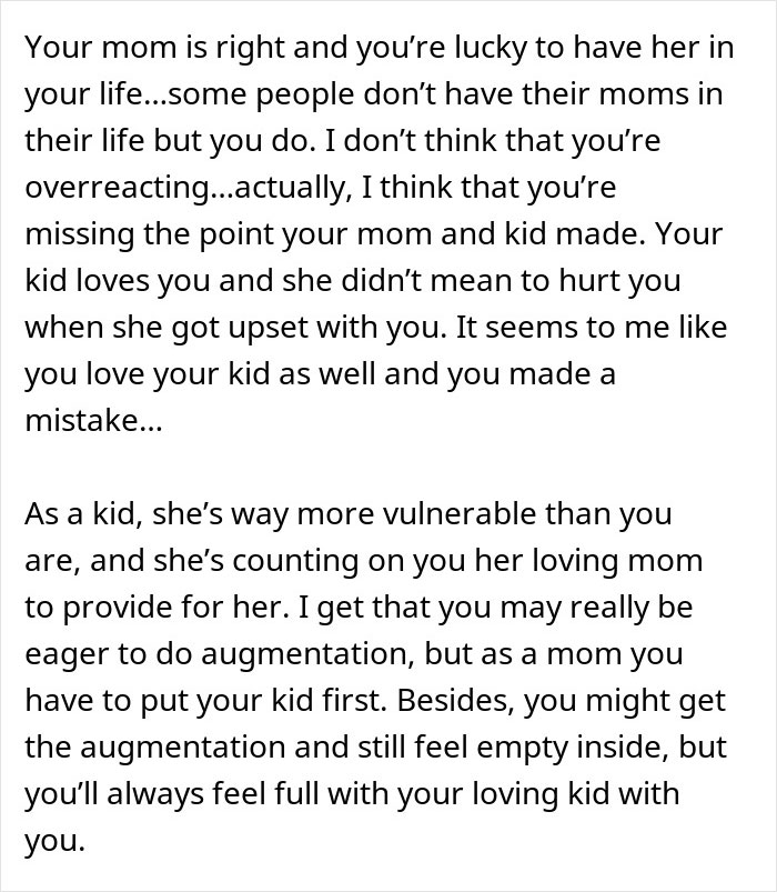 Text excerpt discussing a single mom’s choice of plastic surgery and the challenges of putting her kid first. Text excerpt discussing a single mom’s choice of plastic surgery and the challenges of putting her kid first.