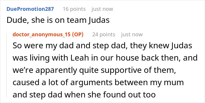 Screenshot of an online discussion about a guy discovering his ex-wife cheated with his best man and fearing for his girlfriend.