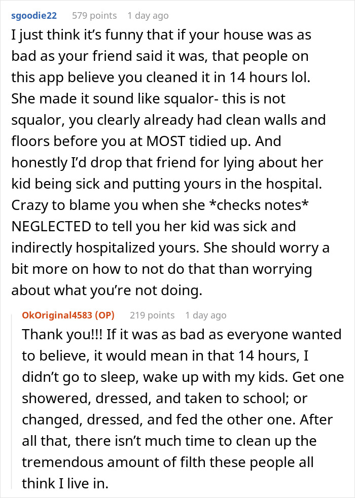 Reddit comments showing an exhausted mom defending her messy house after being shamed by her bestie involving her kids. Reddit comments showing an exhausted mom defending her messy house after being shamed by her bestie involving her kids.