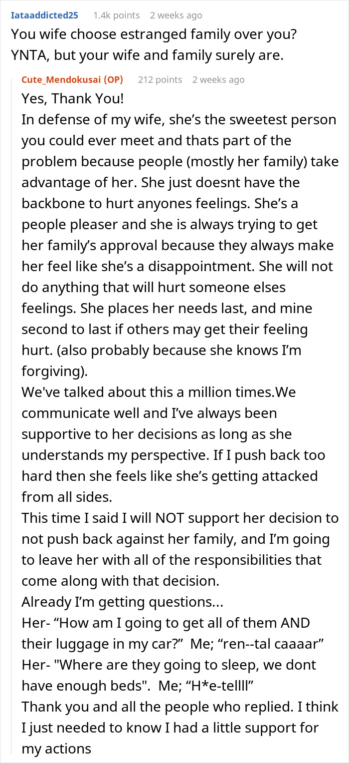 Reddit post discussing husband refusing to host wife's distant relatives due to lack of appreciation and ongoing family issues. Reddit post discussing husband refusing to host wife's distant relatives due to lack of appreciation and ongoing family issues.