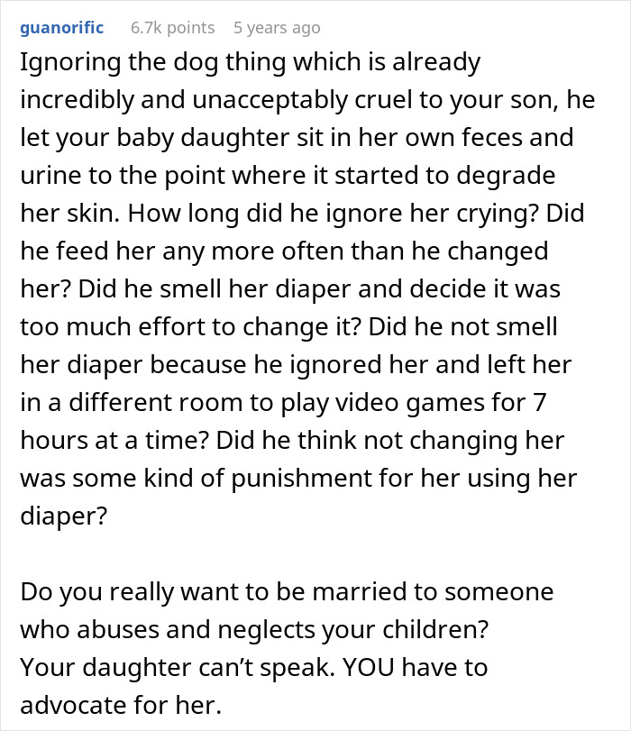 Comment highlighting manchild playing games while son cries and wife declares console trash day in frustration Comment highlighting manchild playing games while son cries and wife declares console trash day in frustration