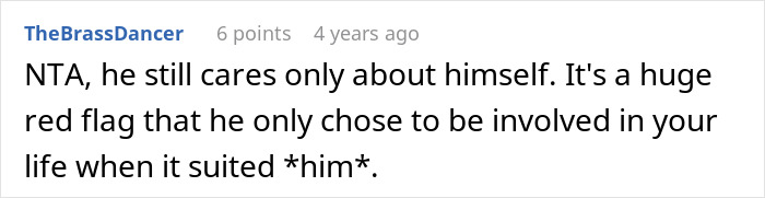 Comment discussing a teen telling dad would’ve remembered if you cared after a cake fail, expressing a red flag. Comment discussing a teen telling dad would’ve remembered if you cared after a cake fail, expressing a red flag.