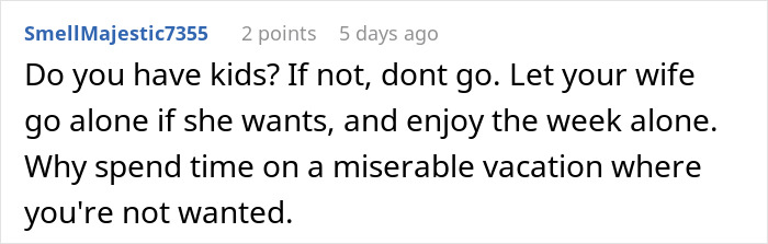 Comment about family separate drive Disneyland, advising letting spouse go alone to enjoy time without kids. Comment about family separate drive Disneyland, advising letting spouse go alone to enjoy time without kids.
